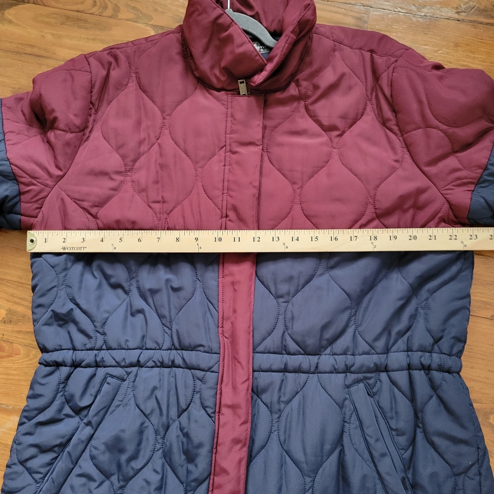 Summersalt‎ Long Colorblock Eco Quilted Coat Midnight & Black Cherry 1XL - Picture 10 of 11